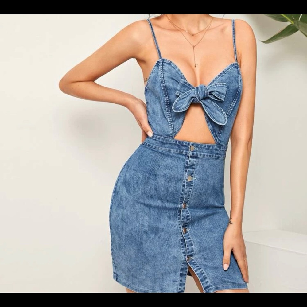 Blue Jean button/tie dress, size xs
